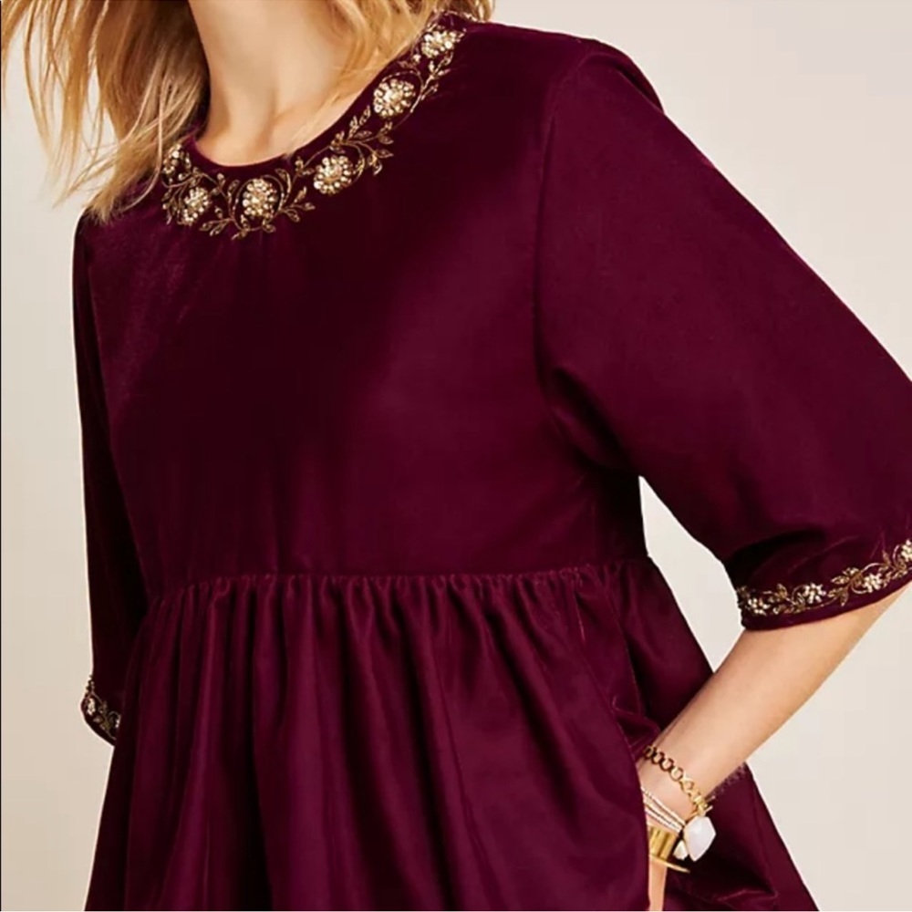 NWT Anthropologie Mayelle Velvet Babydoll Blouse Kavita Bhartia Medium - Picture 2 of 14